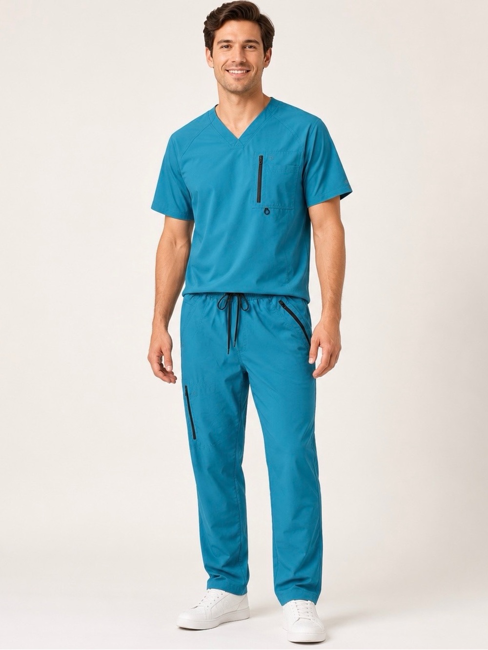 Barco One Men’s Teal Scrub Set Amplify Top Pants Small Short S/SS EUC